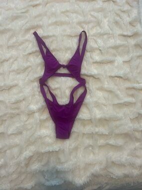 Purple Women's One-Piece Swimsuit - Sleek Cutout Design